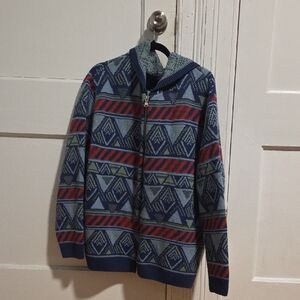 ASOS Blue and Red Geometric Zip-Up Sweater